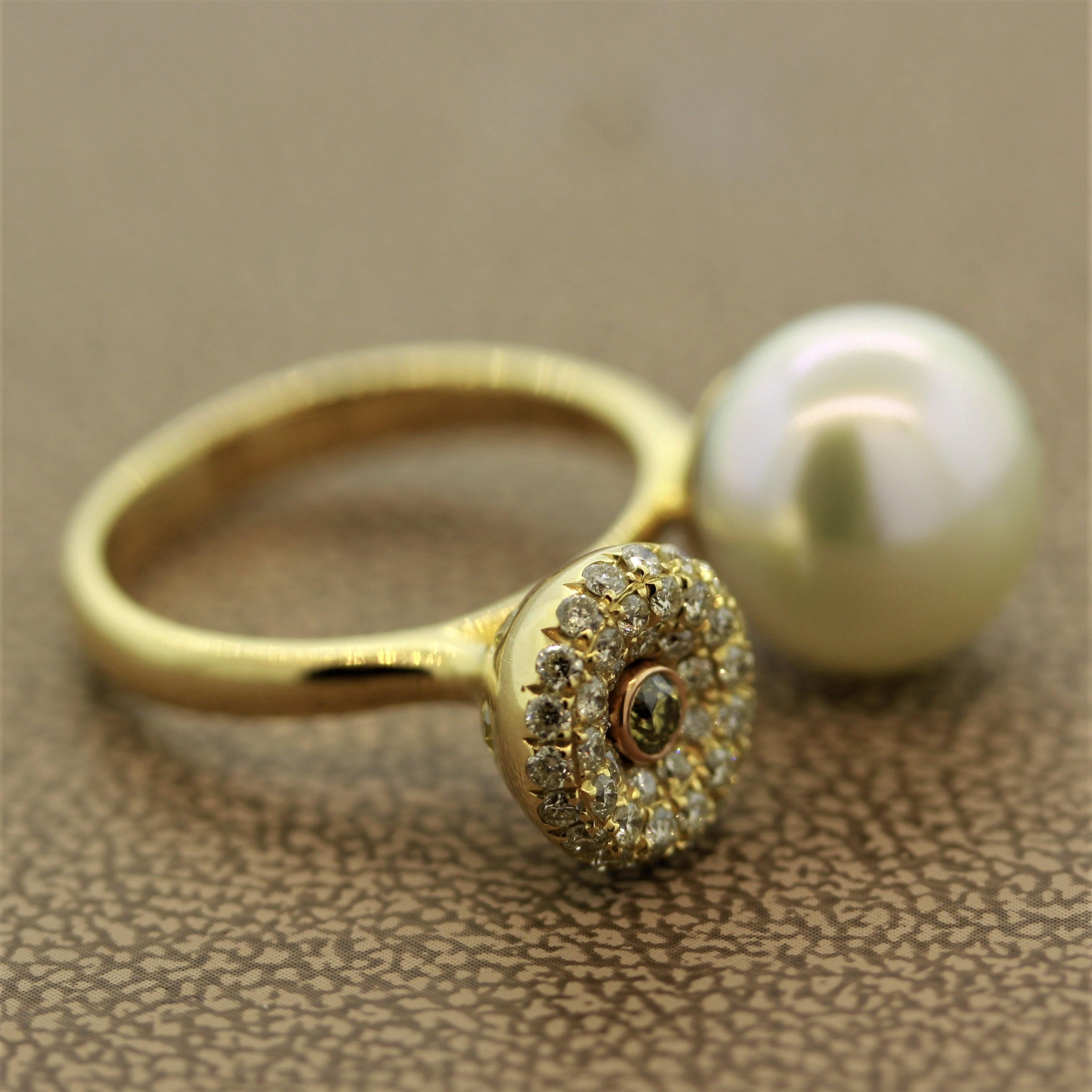 South Sea Pearl Diamond Pavé Gold Ring 2