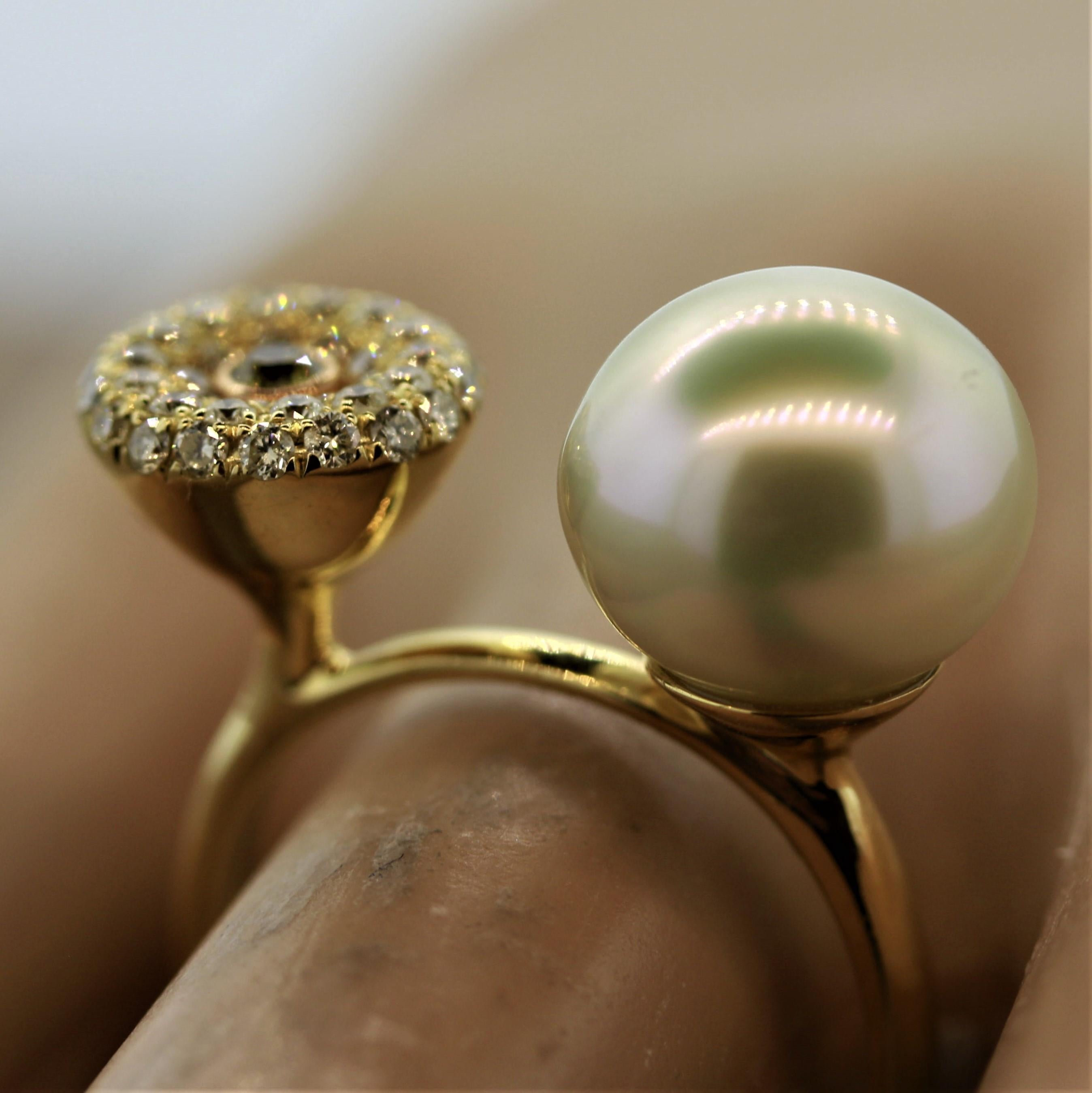 South Sea Pearl Diamond Pavé Gold Ring 3