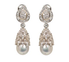 South Sea Pearl and Diamond Pendant Earrings South Sea Pearl and Diamond Pendant Earrings