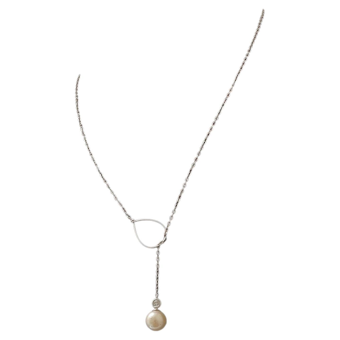 Perla dei mari del sud Ciondolo con diamante moderno in oro bianco 14KT, stupefacente per tutte le lunghezze. in vendita