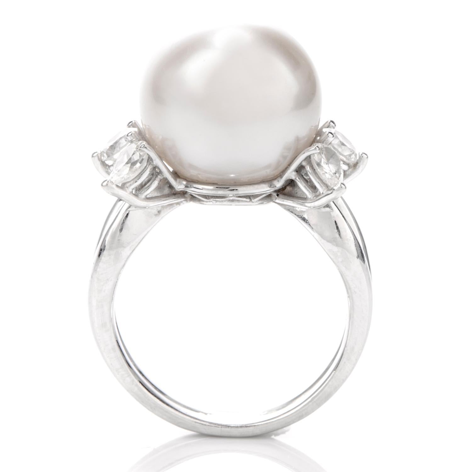 South Sea Pearl Diamond Platinum Cocktail Ring 1