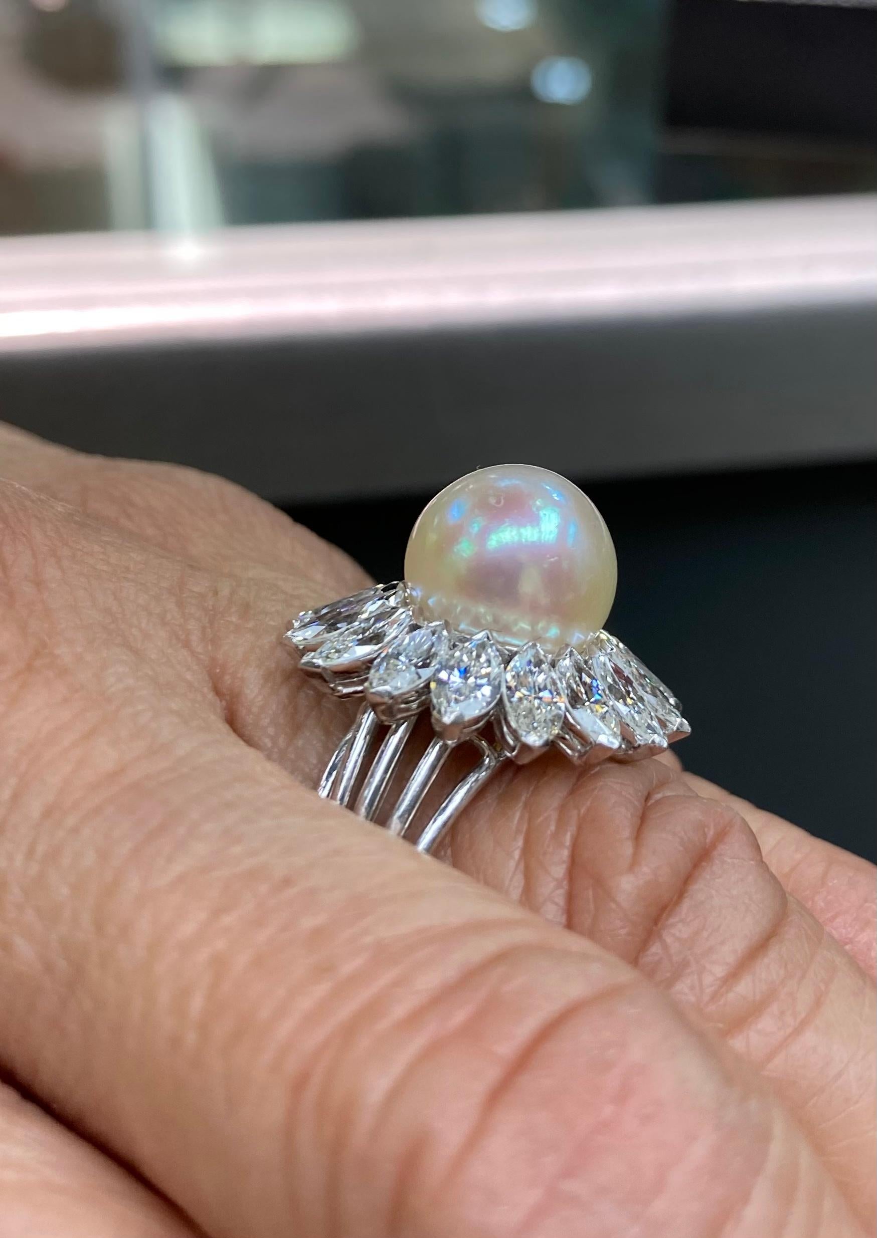 South Sea Pearl Diamond Platinum Cocktail Ring In Good Condition In Los Angeles, CA