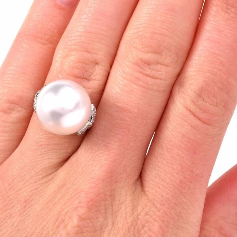 South Sea Pearl Diamond Platinum Cocktail Ring 2