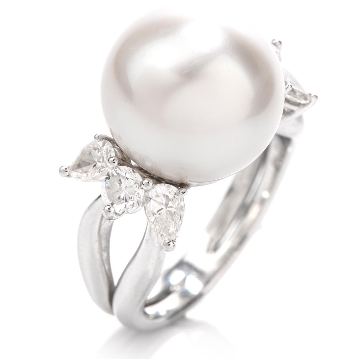 South Sea Pearl Diamond Platinum Cocktail Ring 2