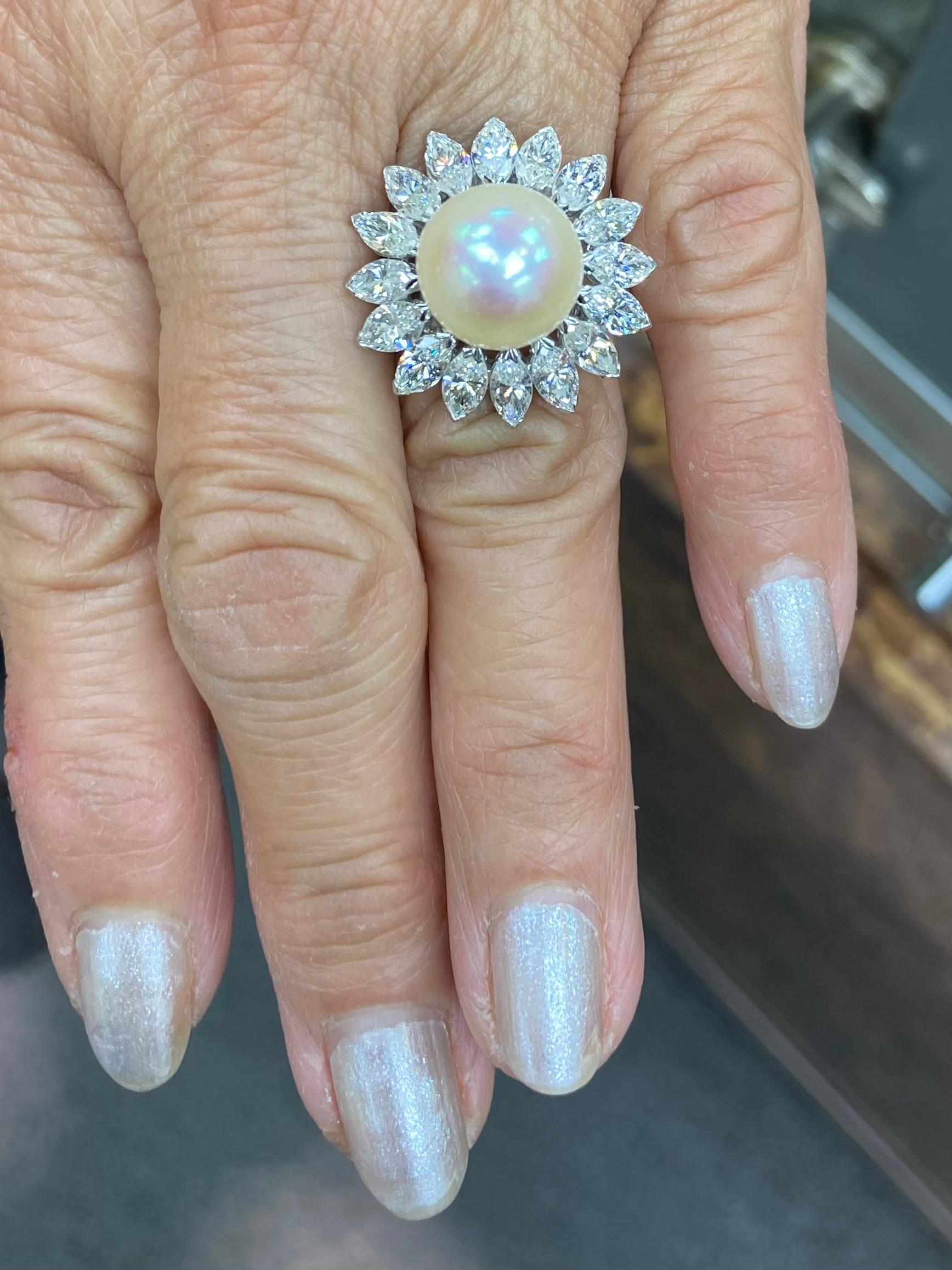 Women's South Sea Pearl Diamond Platinum Cocktail Ring