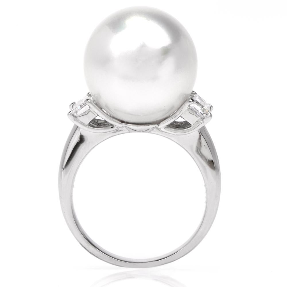 South Sea Pearl Diamond Platinum Cocktail Ring 2