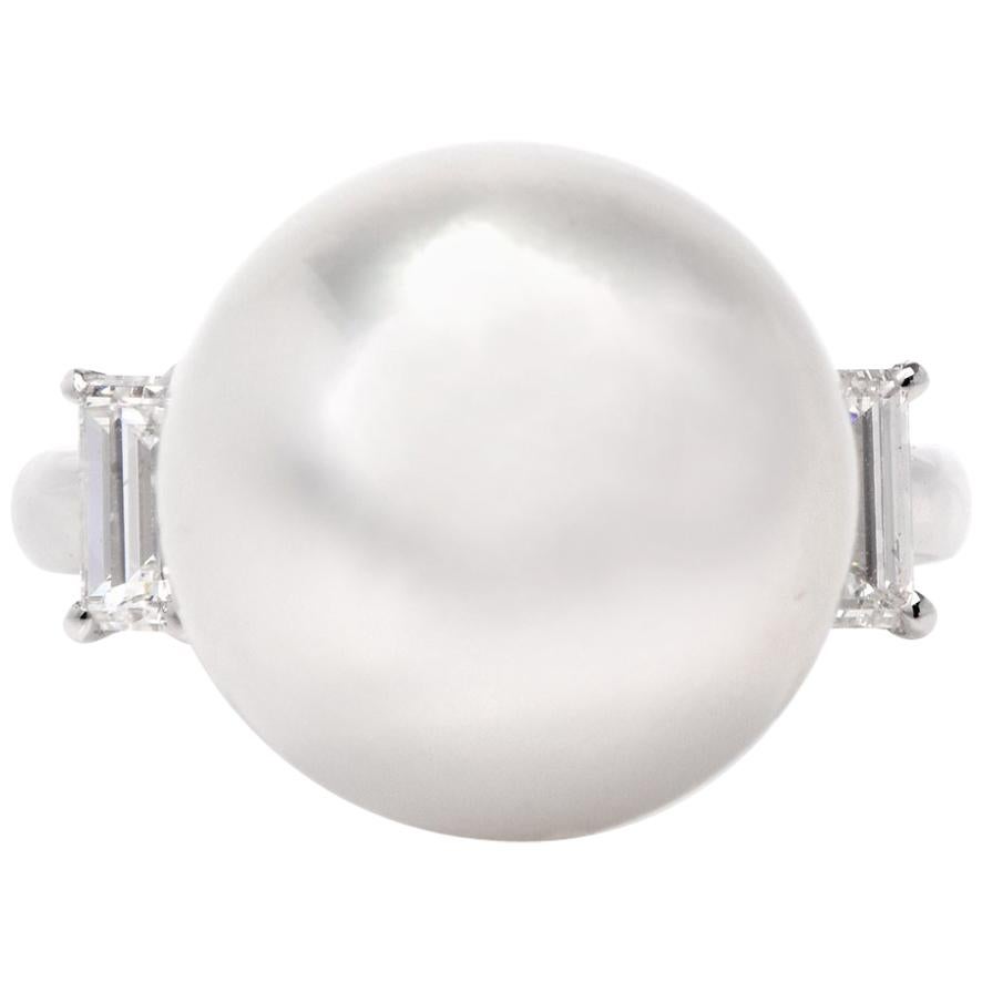 South Sea Pearl Diamond Platinum Cocktail Ring