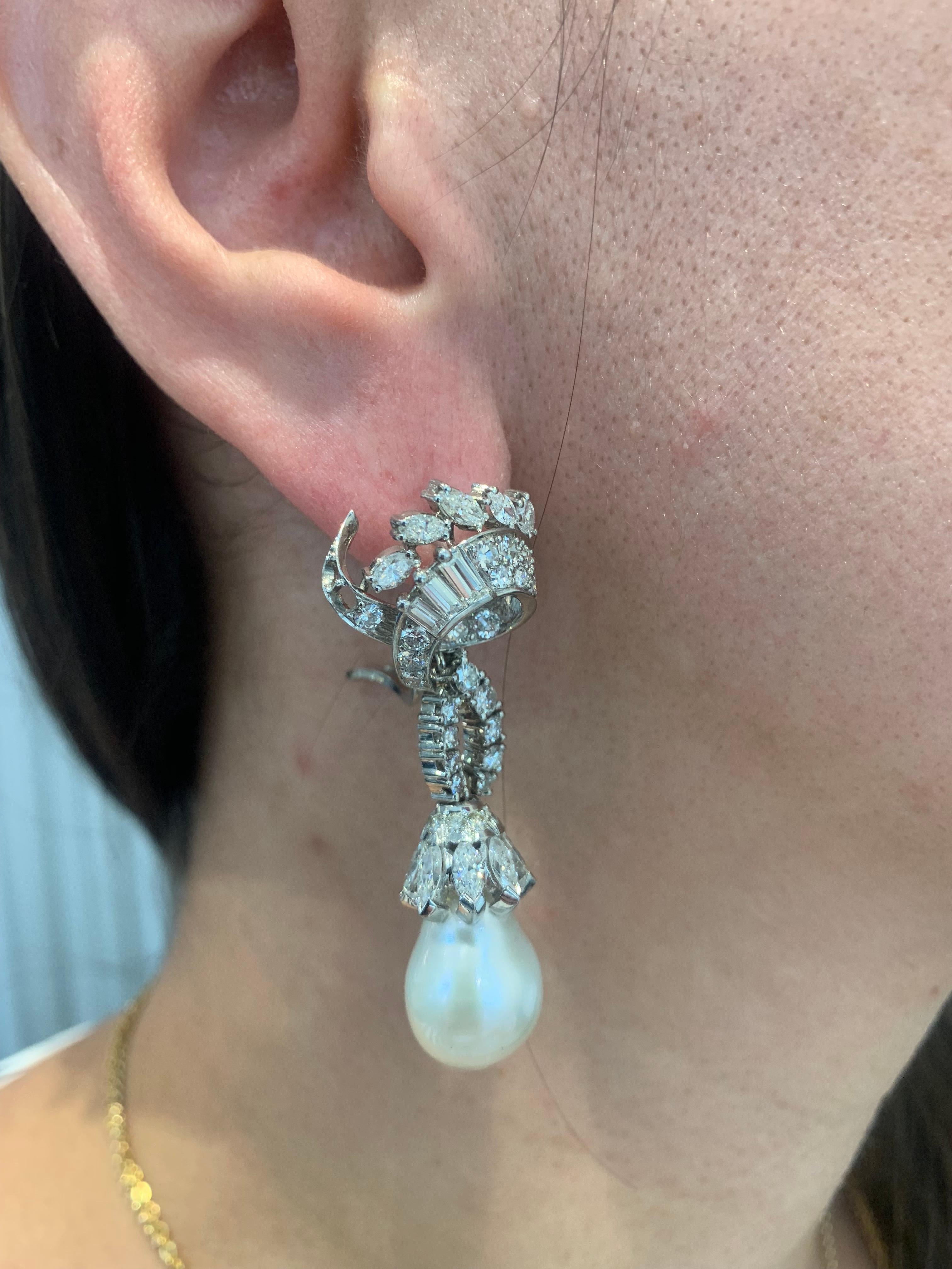 Women's Platinum Cultured South Sea Pearl and Diamond Earrings For Sale