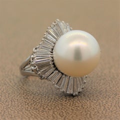 South Sea Pearl Diamond Platinum Ring