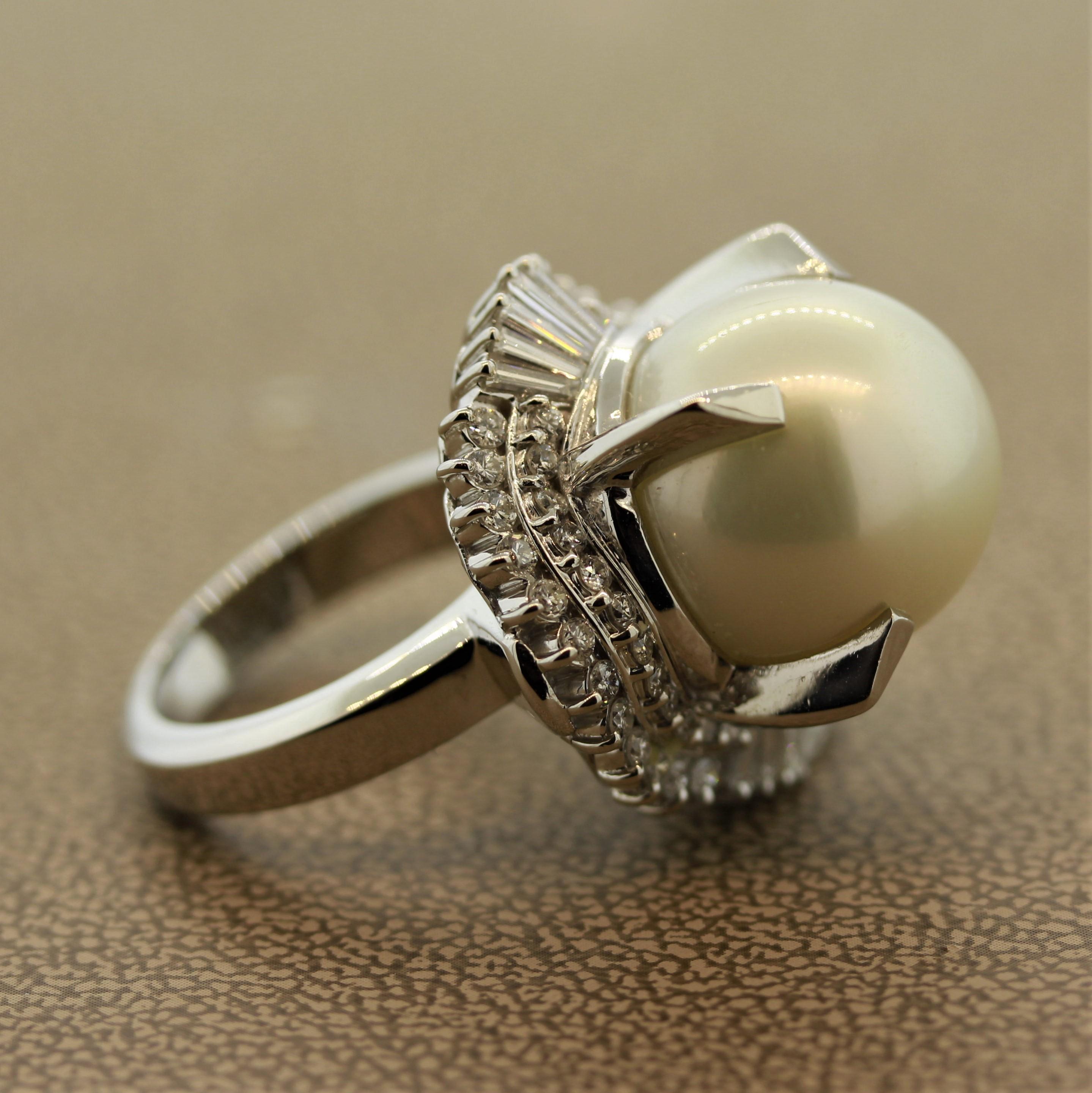 Women's South Sea Pearl Diamond Platinum Ring