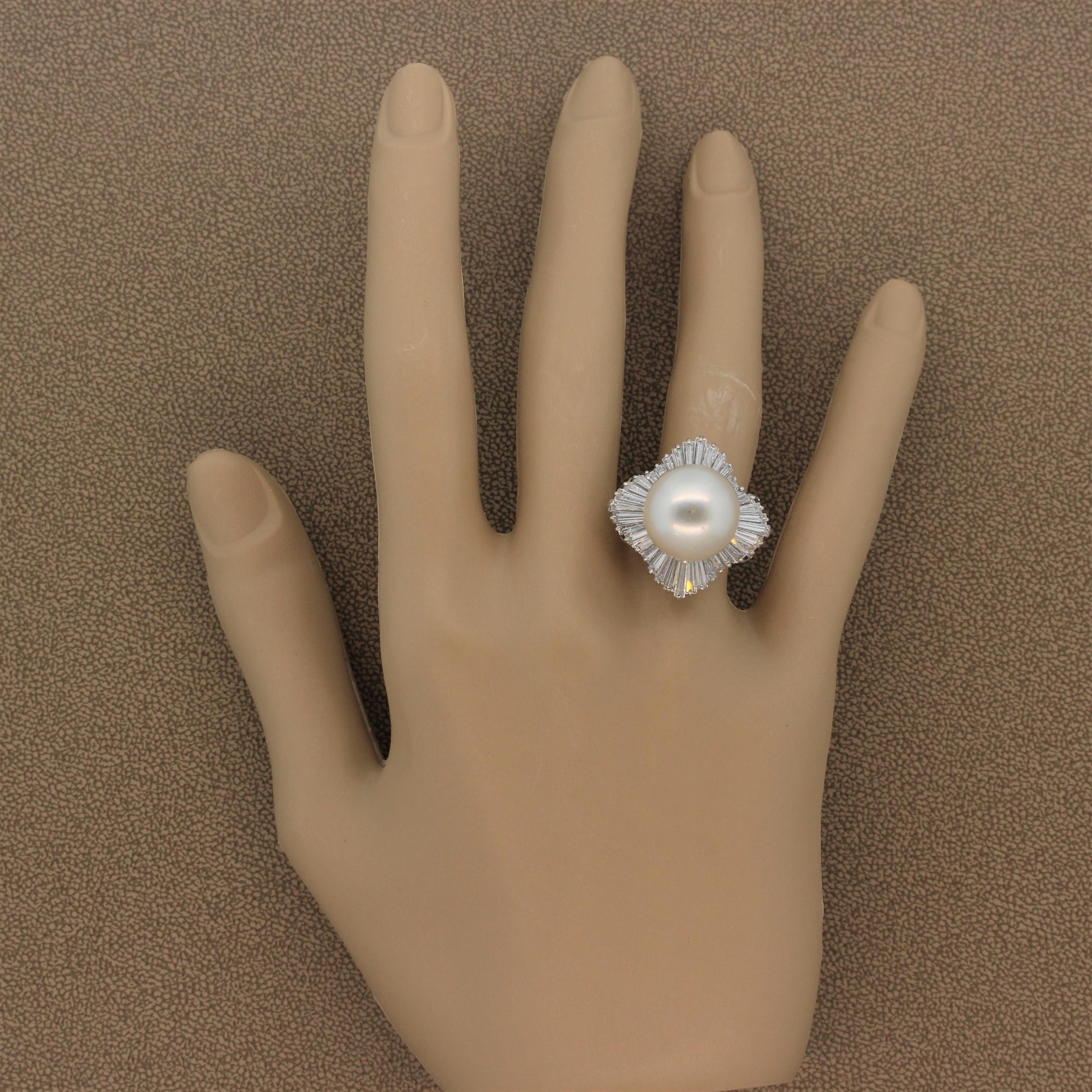 South Sea Pearl Diamond Platinum Ring For Sale 2