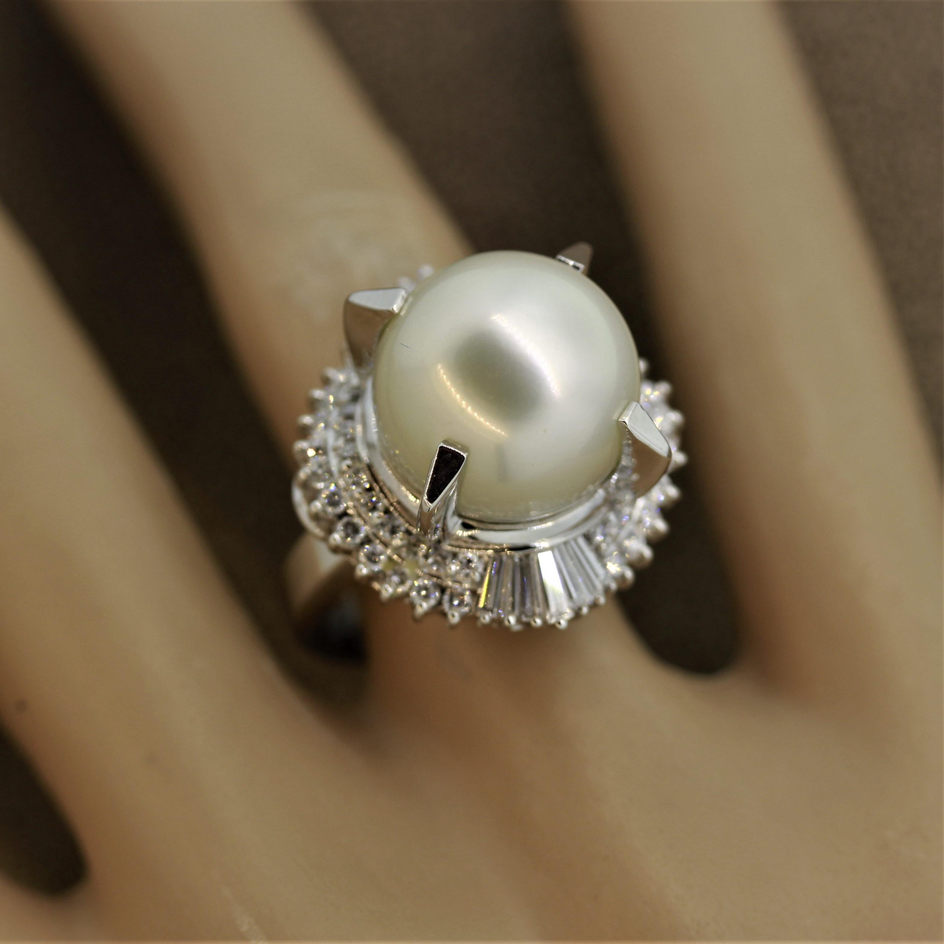 South Sea Pearl Diamond Platinum Ring 1