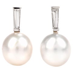 South Sea Pearl Diamond Platinum Stud Drop Earrings