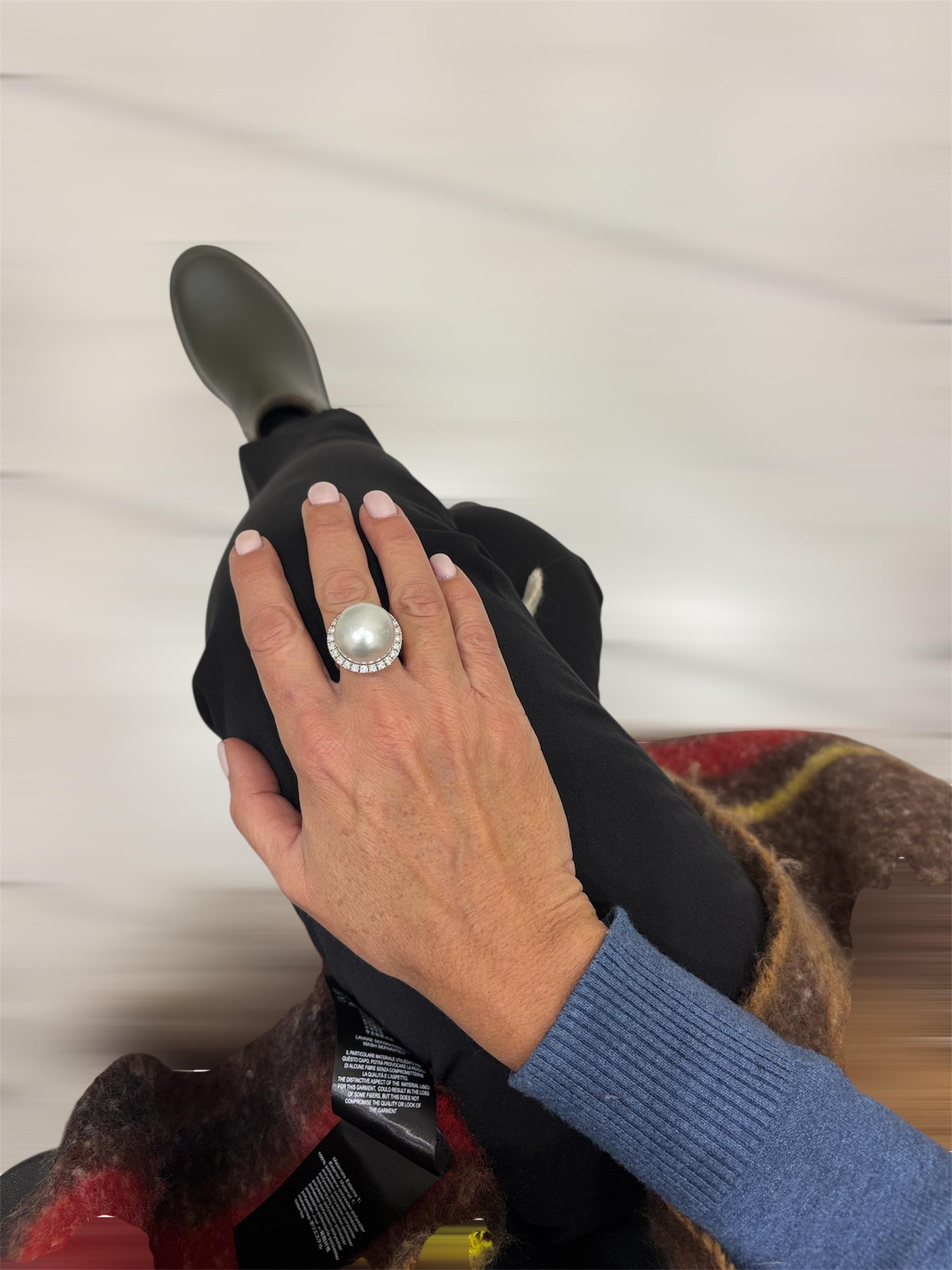 Anello in oro retrò con diamante e perla dei mari del sud in vendita 3