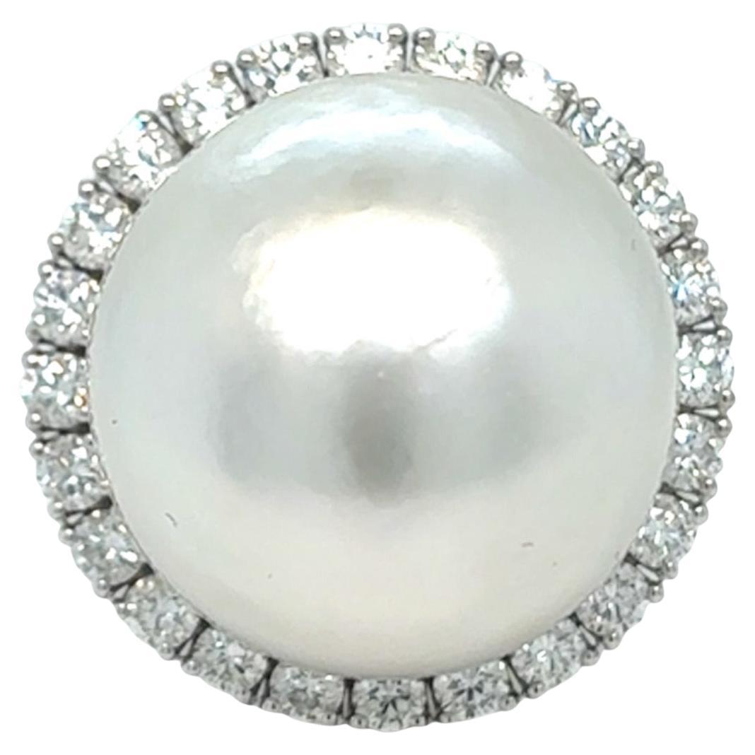 Bague en or rétro avec perles des mers du Sud et diamants