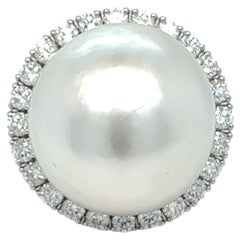 Bague en or rétro avec perles des mers du Sud et diamants