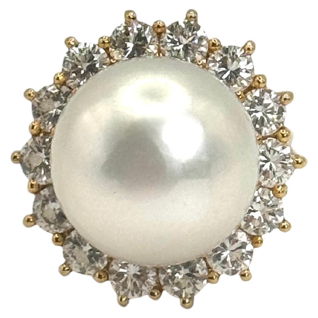 18K Yellow Gold South Sea Pearl Diamond Ring