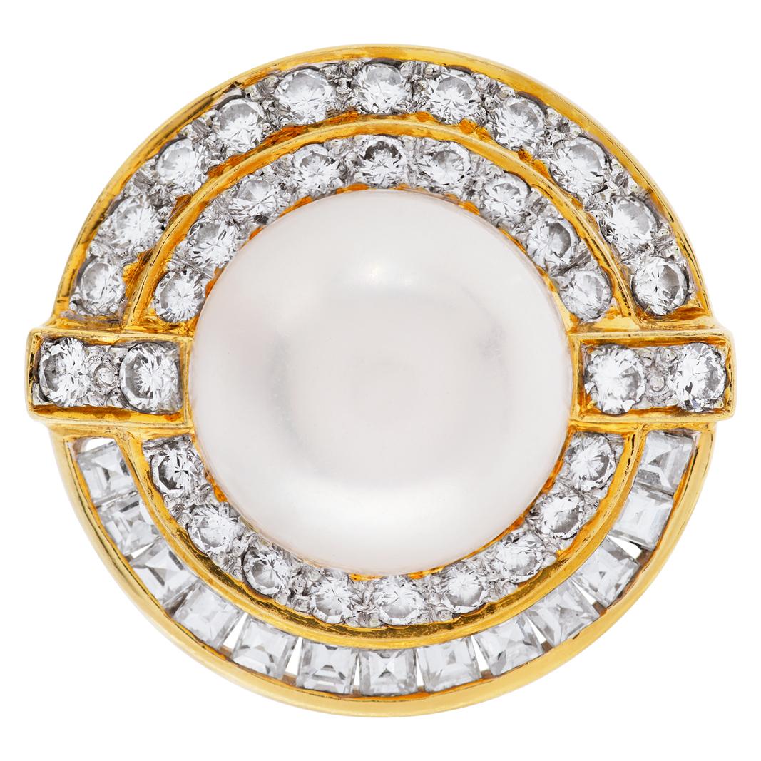 Modern South Sea Pearl Diamond Ring in 18k with Diamonds, 2.22 Carats in Diamonds