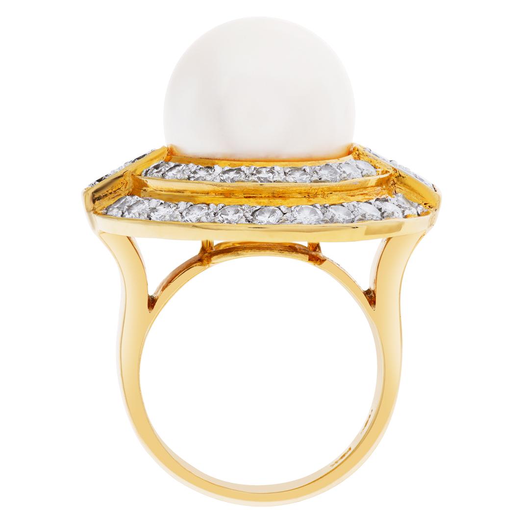 South Sea Pearl Diamond Ring in 18k with Diamonds, 2.22 Carats in Diamonds In Excellent Condition In Surfside, FL