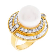 South Sea Pearl Diamond Ring in 18k with Diamonds, 2.22 Carats in Diamonds