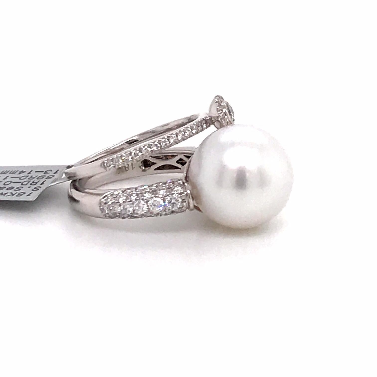 Anello con diamante e perla dei mari del sud in un unico pezzo da 1,28 carati in oro bianco 18 carati in vendita 7