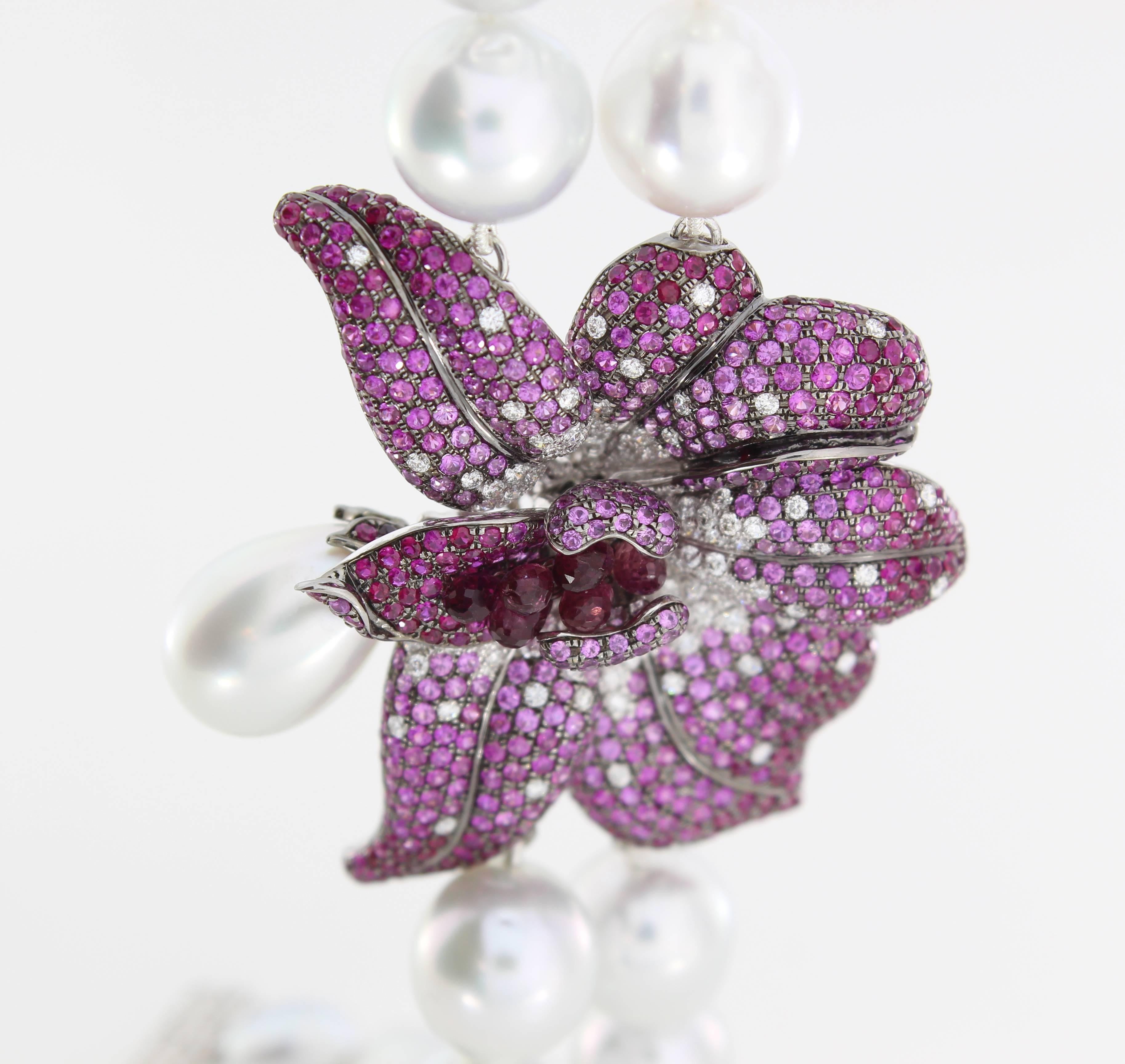 Contemporary South Sea Pearl Diamond Ruby Bracelet Cuff Bracelet
