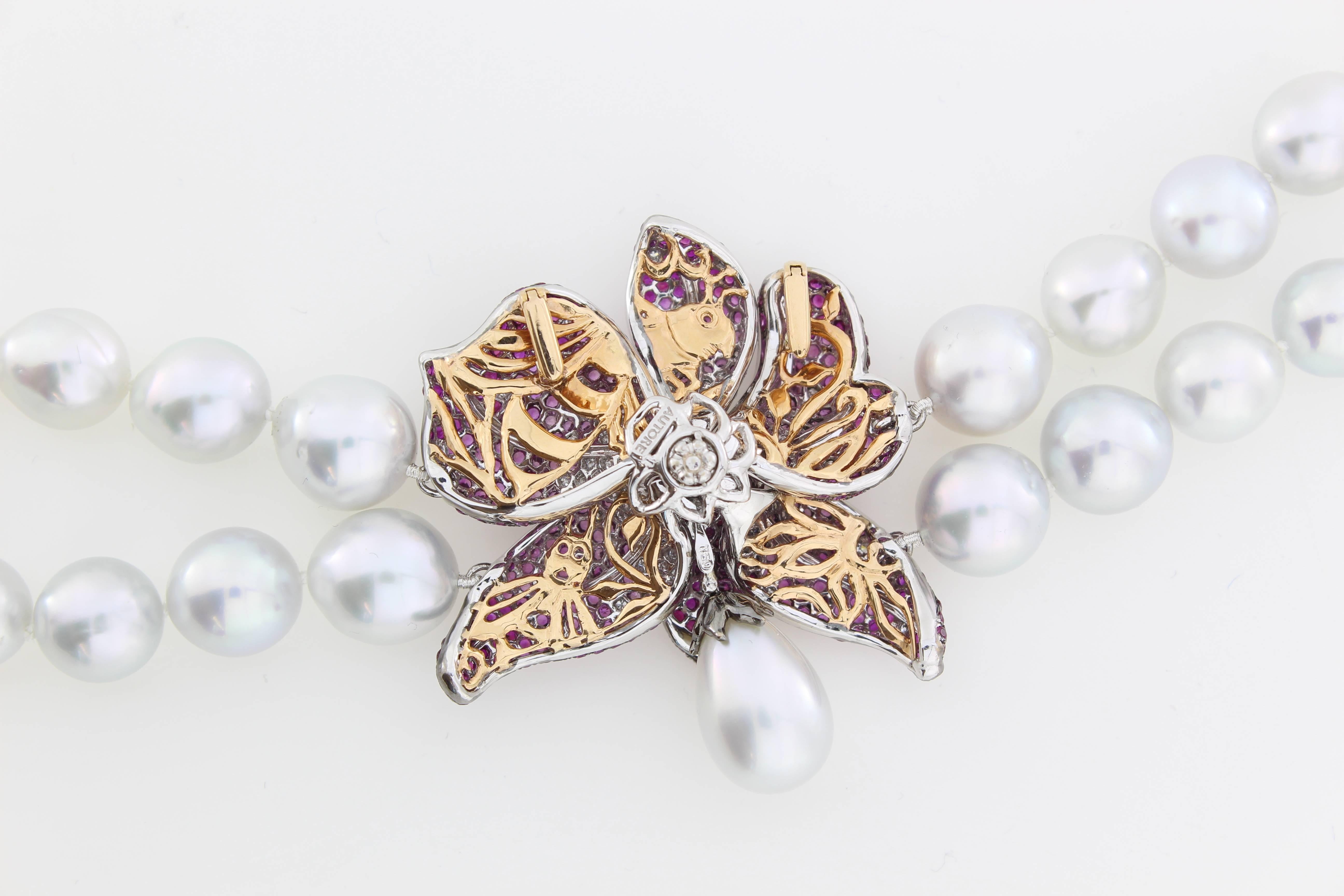 South Sea Pearl Diamond Ruby Bracelet Cuff Bracelet 2