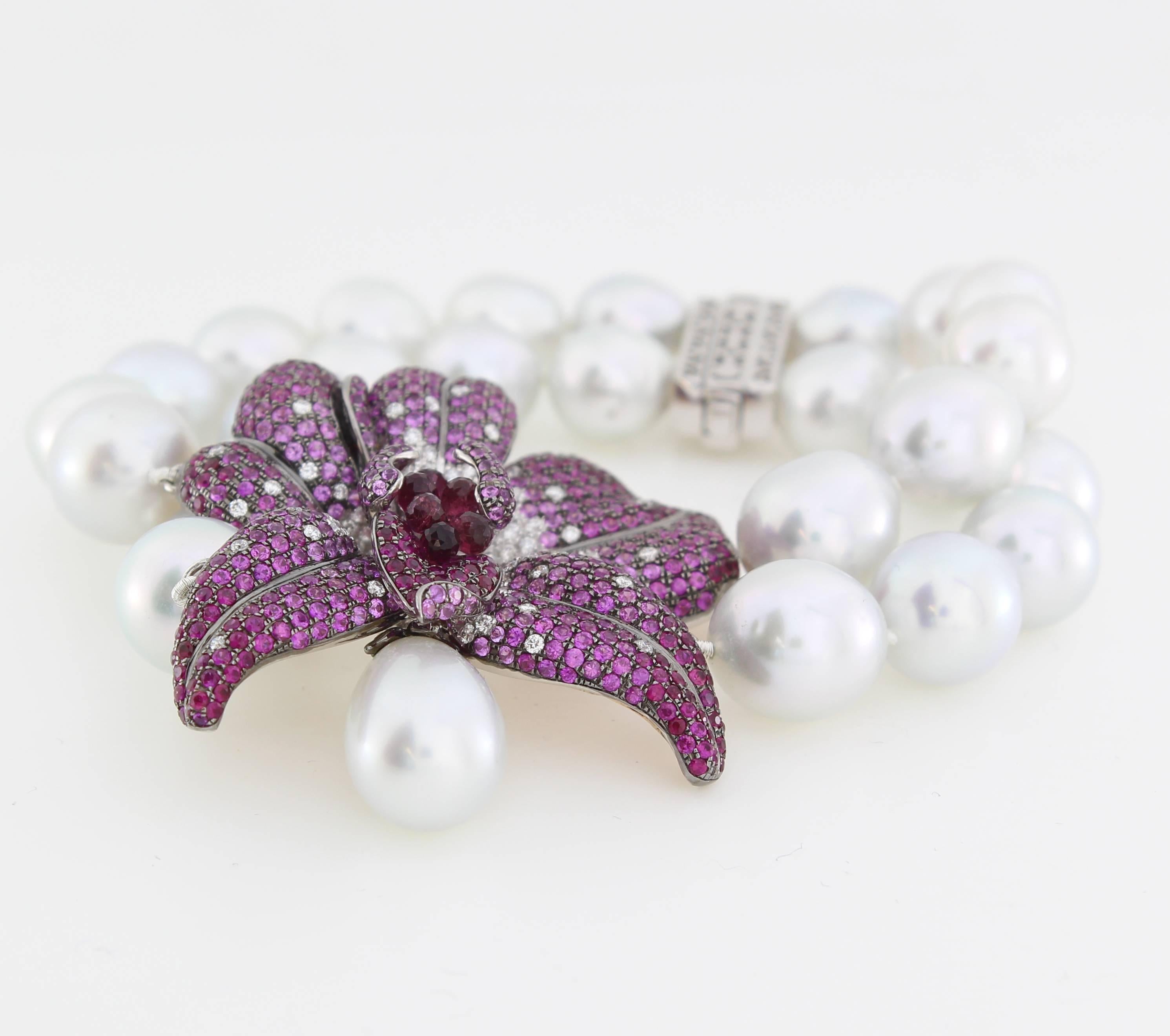 South Sea Pearl Diamond Ruby Bracelet Cuff Bracelet 4