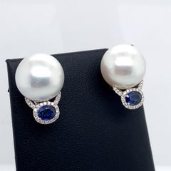 HARBOR D. South Sea Pearl Diamond Sapphire Drop Earrings 0.99 Carat