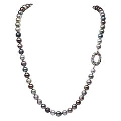 South Sea Pearl Diamond Sapphire Ruby Emerald 18K Gold Oval Clasp Necklace