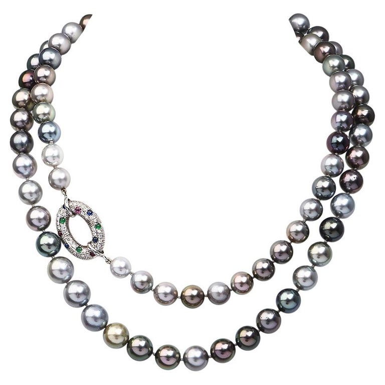 South Sea Pearl Diamond Sapphire Ruby Emerald 18K Gold Oval Clasp ...
