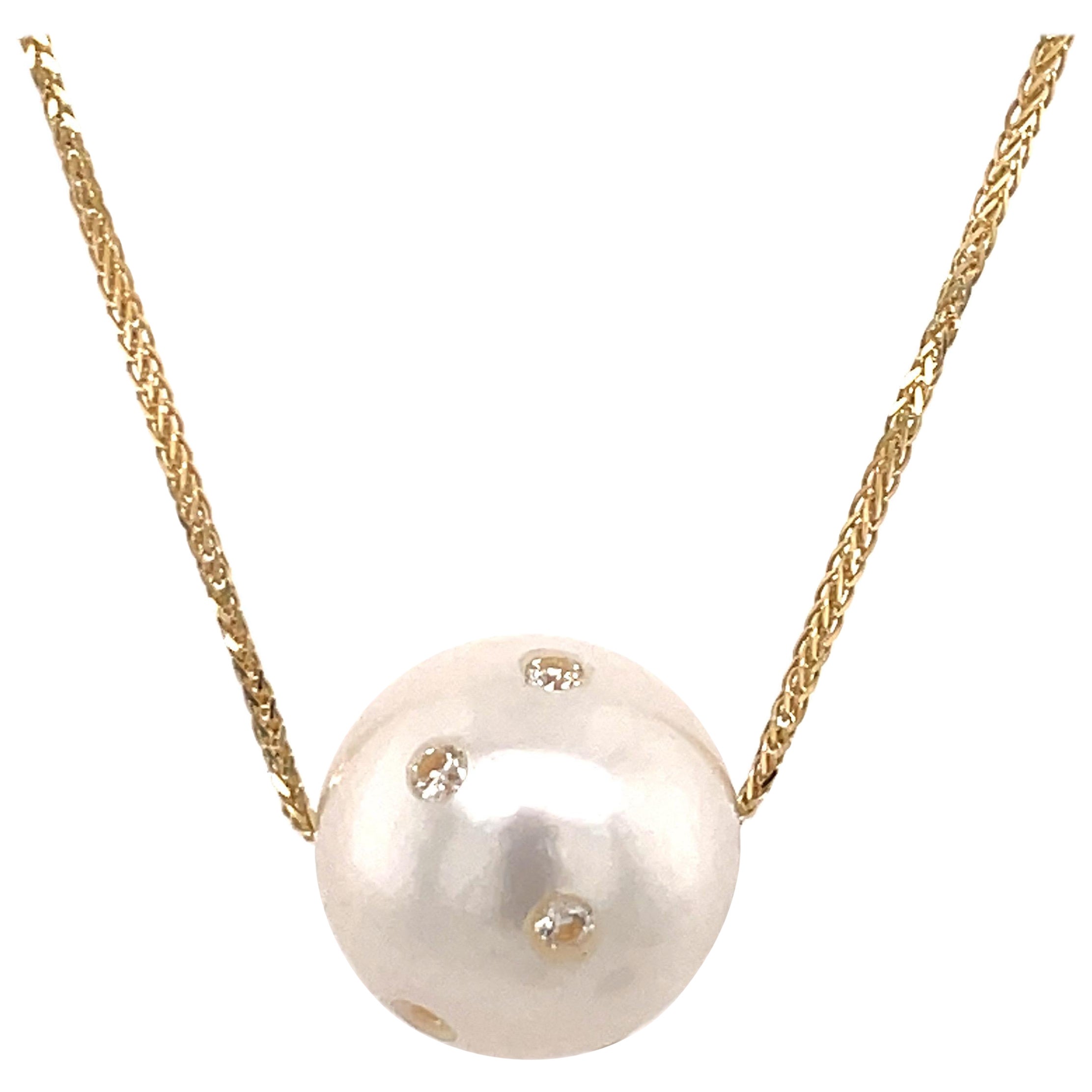 Südseeperlen-Diamant- Slider-Anhänger 0,25 Karat 15-16 MM 18 Karat Gelbgold im Angebot