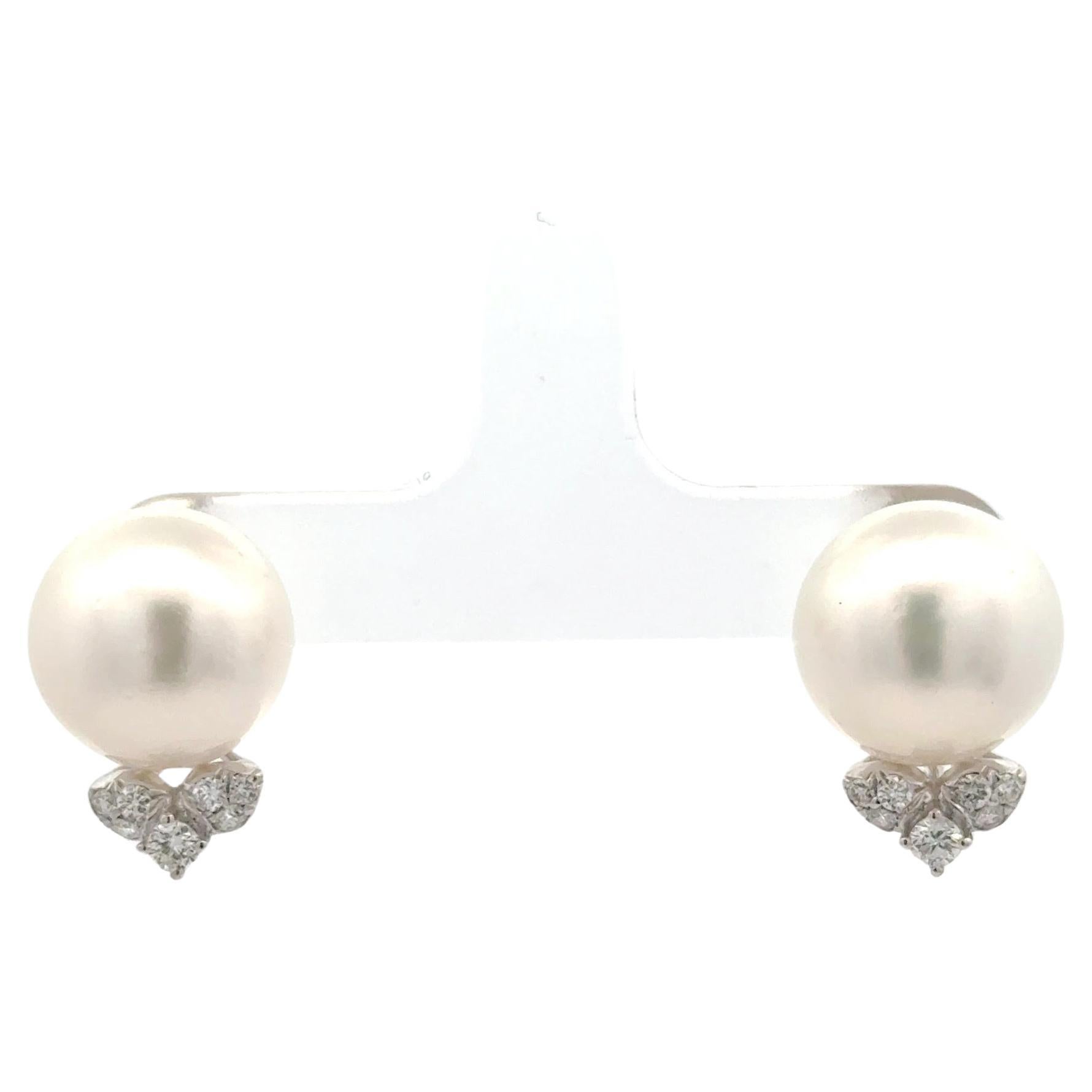 South Sea Pearl Diamond Stud Earrings 0.30 Carats 18 Karat White Gold 12-13 MM