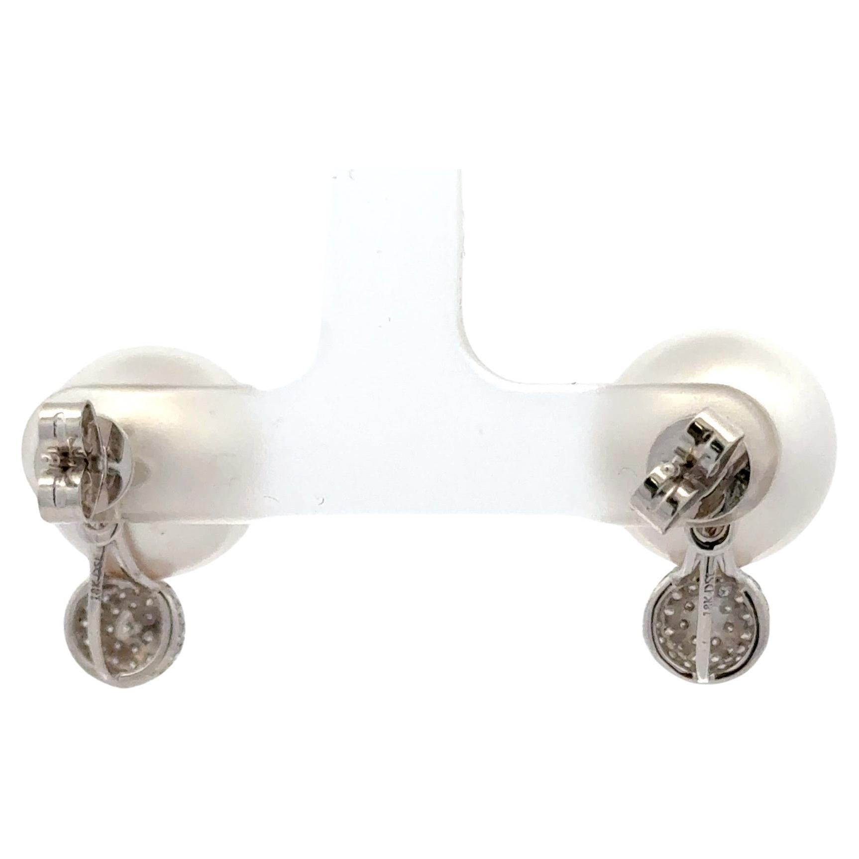Donna Orecchini con perle dei mari del sud e diamanti 0,49 carati in oro bianco 18 carati 14-15 mm in vendita