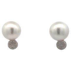 Pendientes de perlas del mar del sur con diamantes 0,49 quilates Oro blanco de 18 quilates 14-15 MM