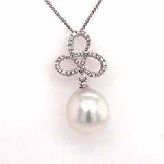 South Sea Pearl Diamond Swiral Pendant 0.36 Carat 18 Karat White Gold