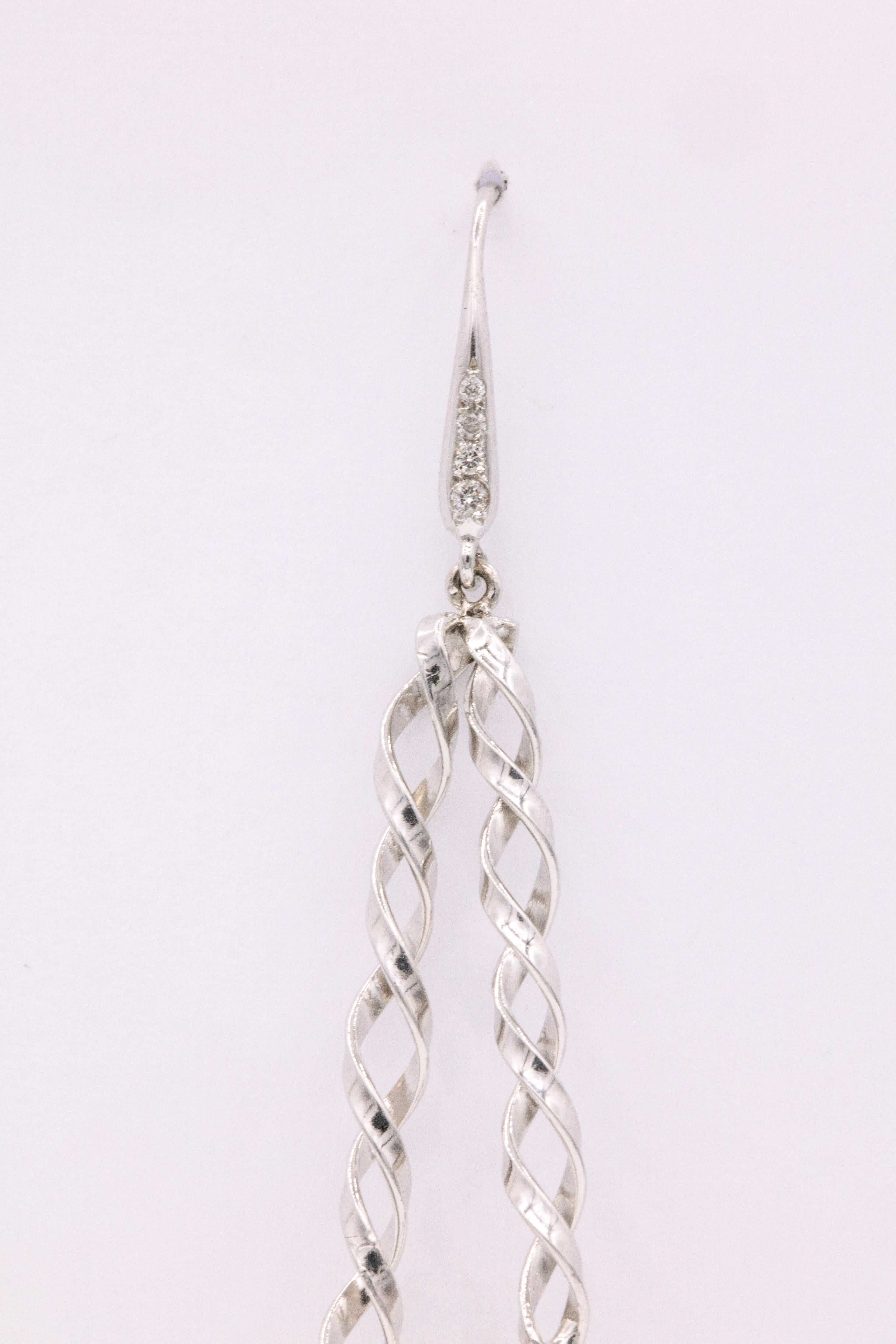 South Sea Pearl Diamond Swirl Drop Earrings 0.10 Carats 14 Karat White Gold For Sale 2