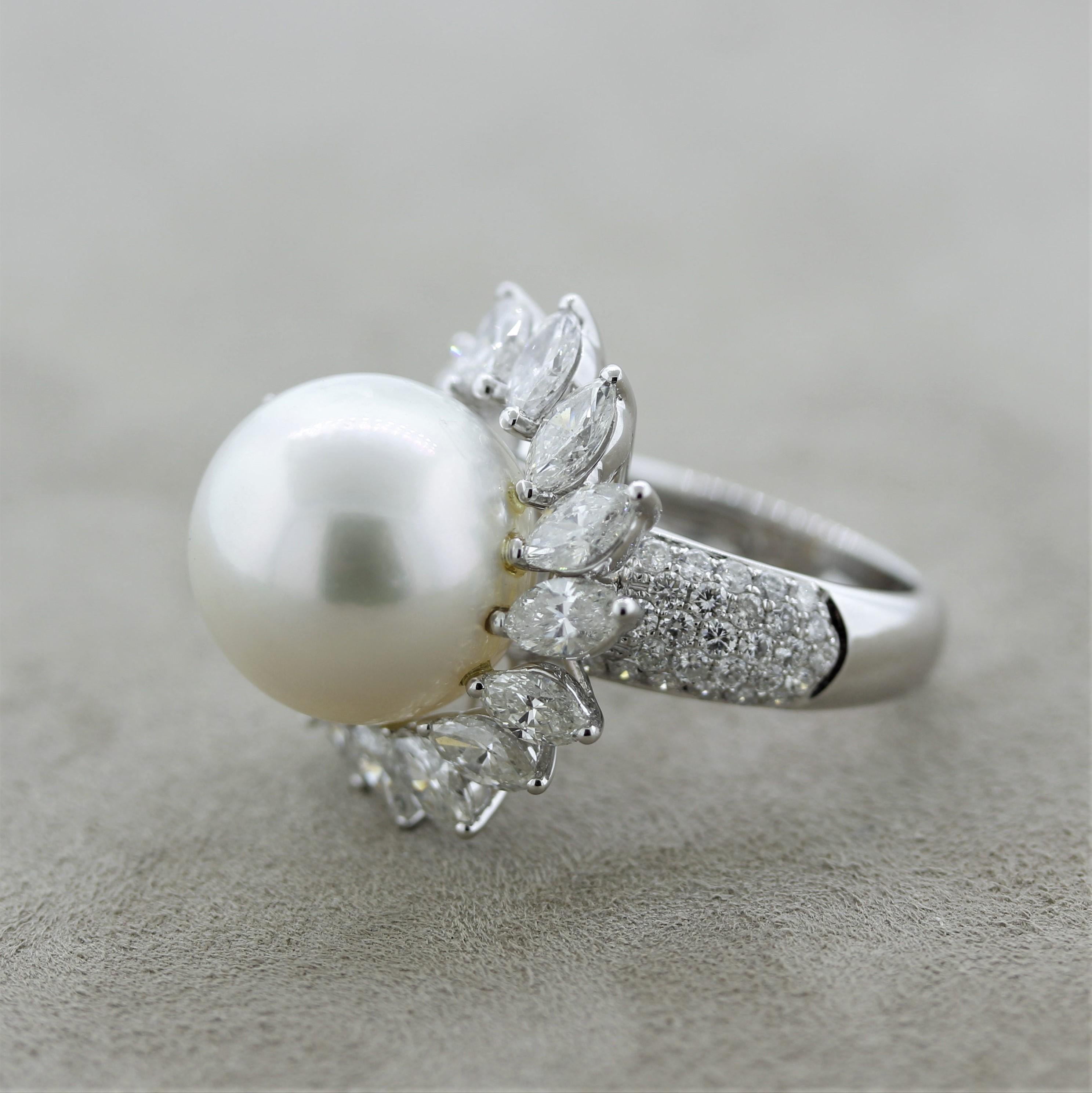South Sea Pearl Diamond Swirl Gold Cocktail Ring In New Condition For Sale In Beverly Hills, CA