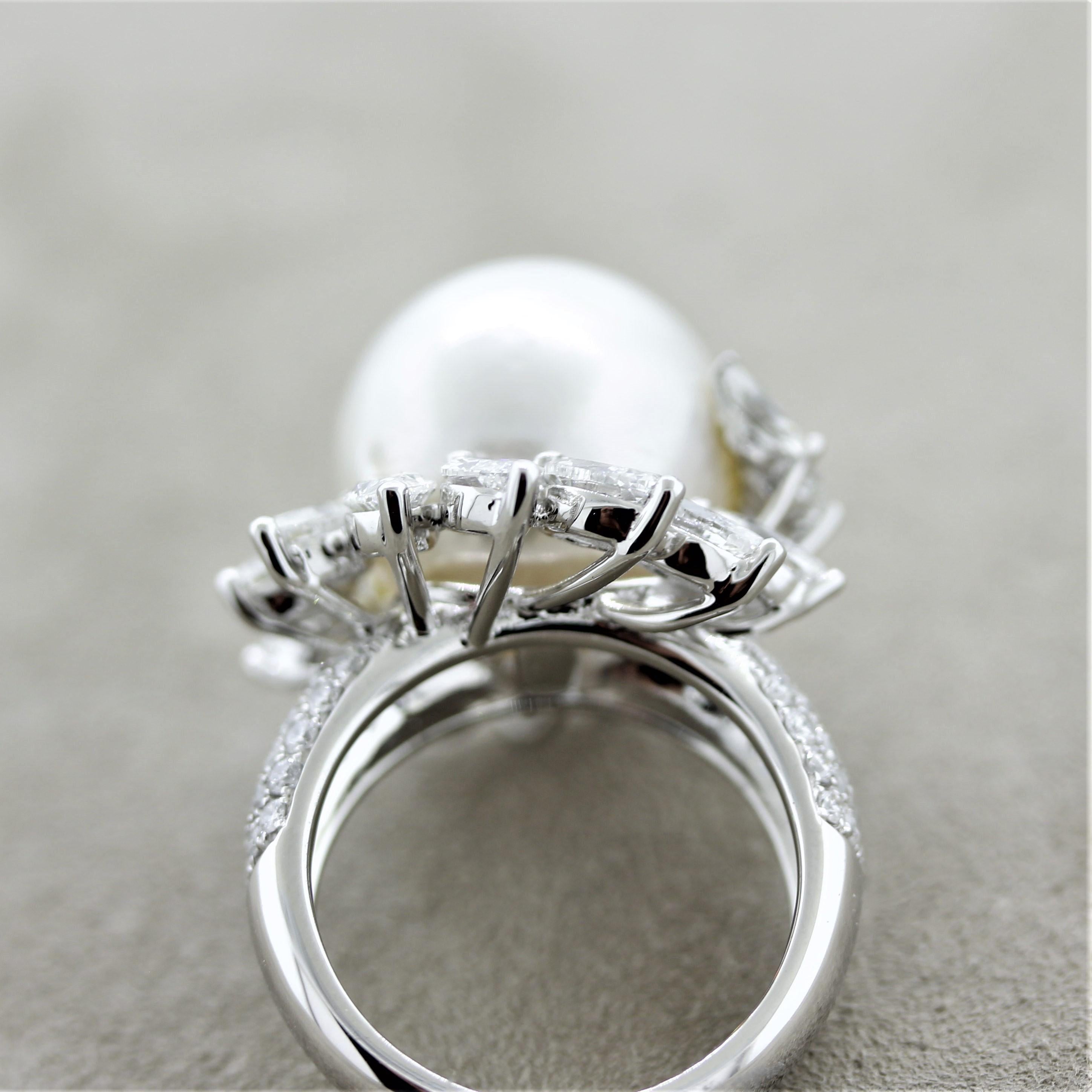 South Sea Pearl Diamond Swirl Gold Cocktail Ring For Sale 2