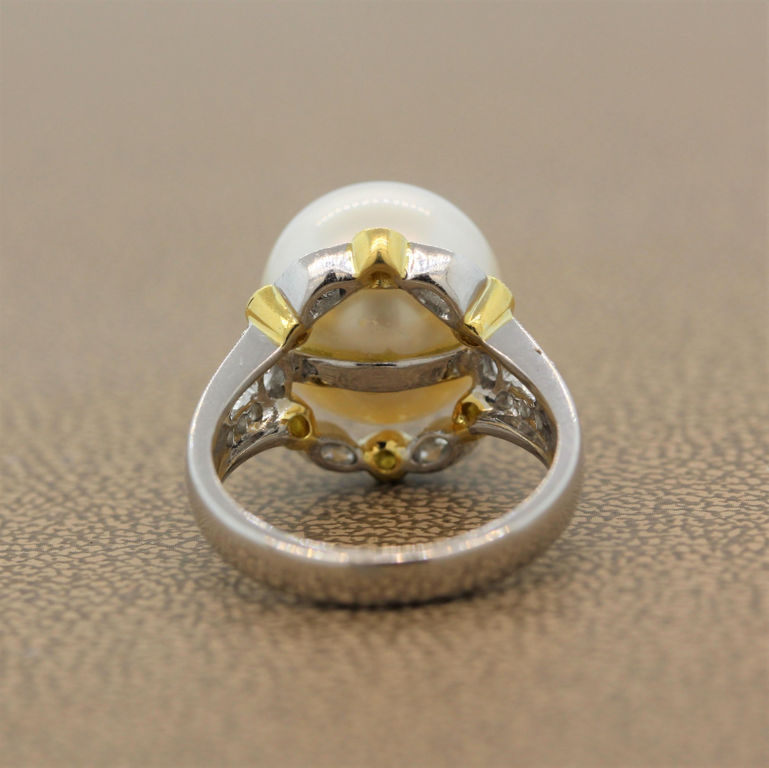 South Sea Pearl Diamond Two-Tone Gold Ring For Sale 1
