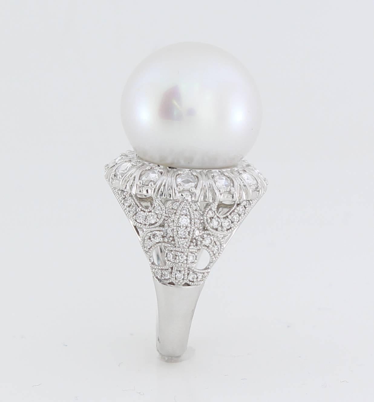 Autore South Sea Pearl Diamond White Gold Cocktail Ring In New Condition For Sale In Sydney, AU