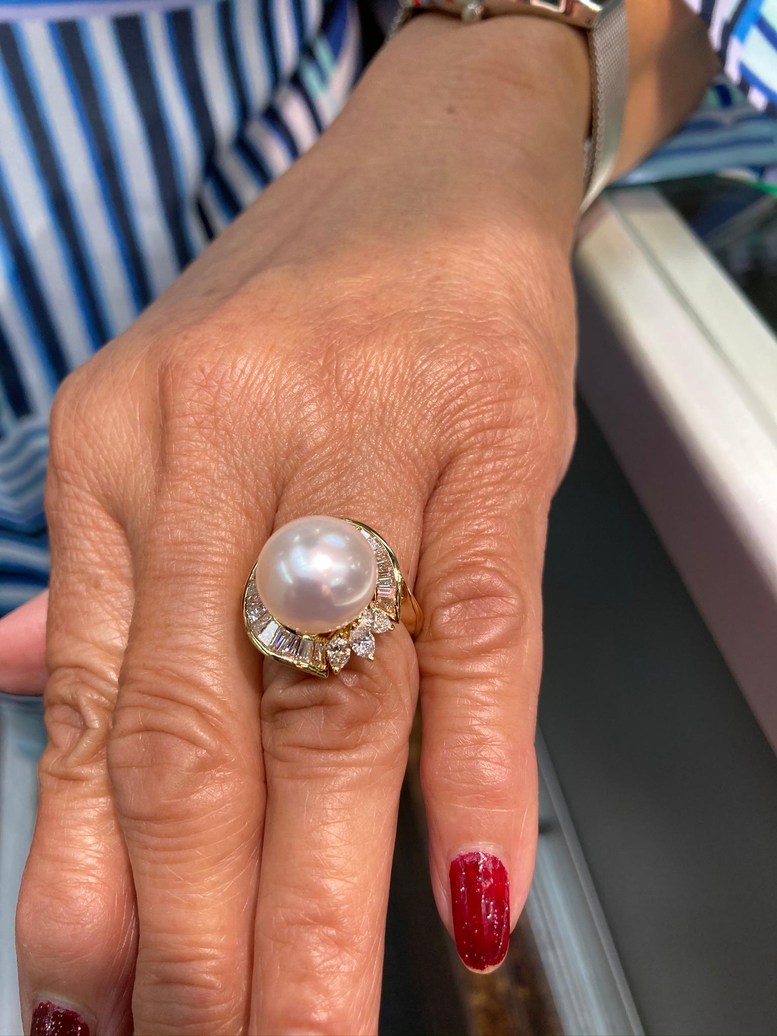 Women's South Sea Pearl Diamond Yellow Gold Cocktail Ring