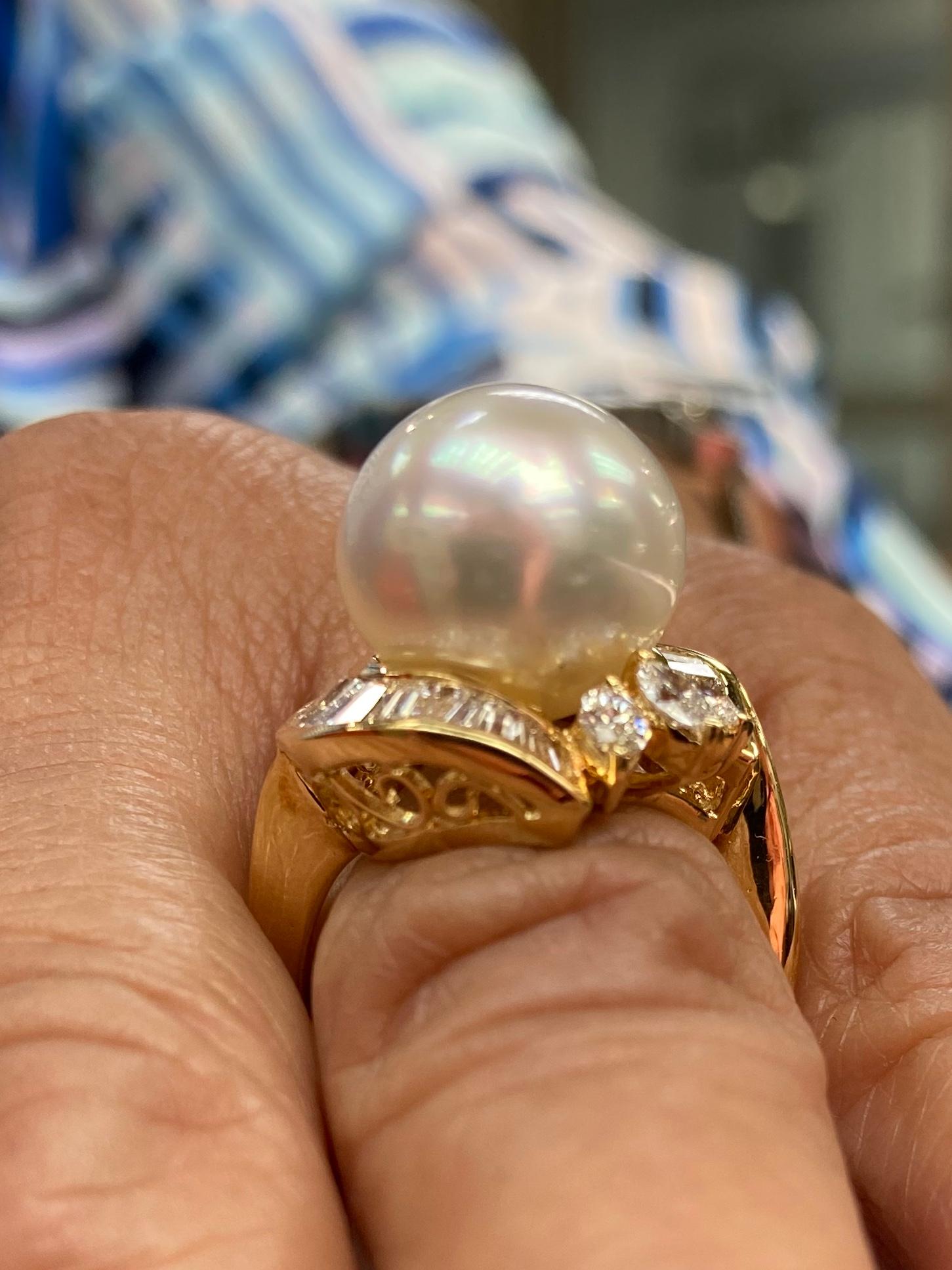 South Sea Pearl Diamond Yellow Gold Cocktail Ring 1