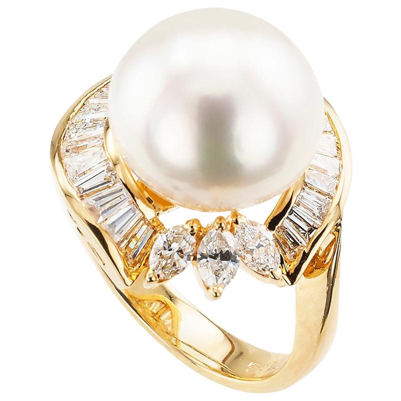 South Sea Pearl Diamond Yellow Gold Cocktail Ring
