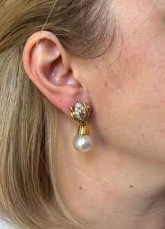 South Sea Pearl Diamond Yellow Gold Drop Earrings