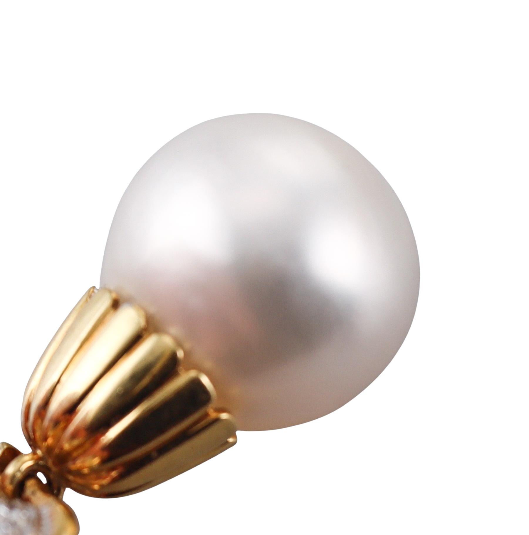 Women's South Sea Pearl Diamond Yellow Gold Drop Earrings For Sale