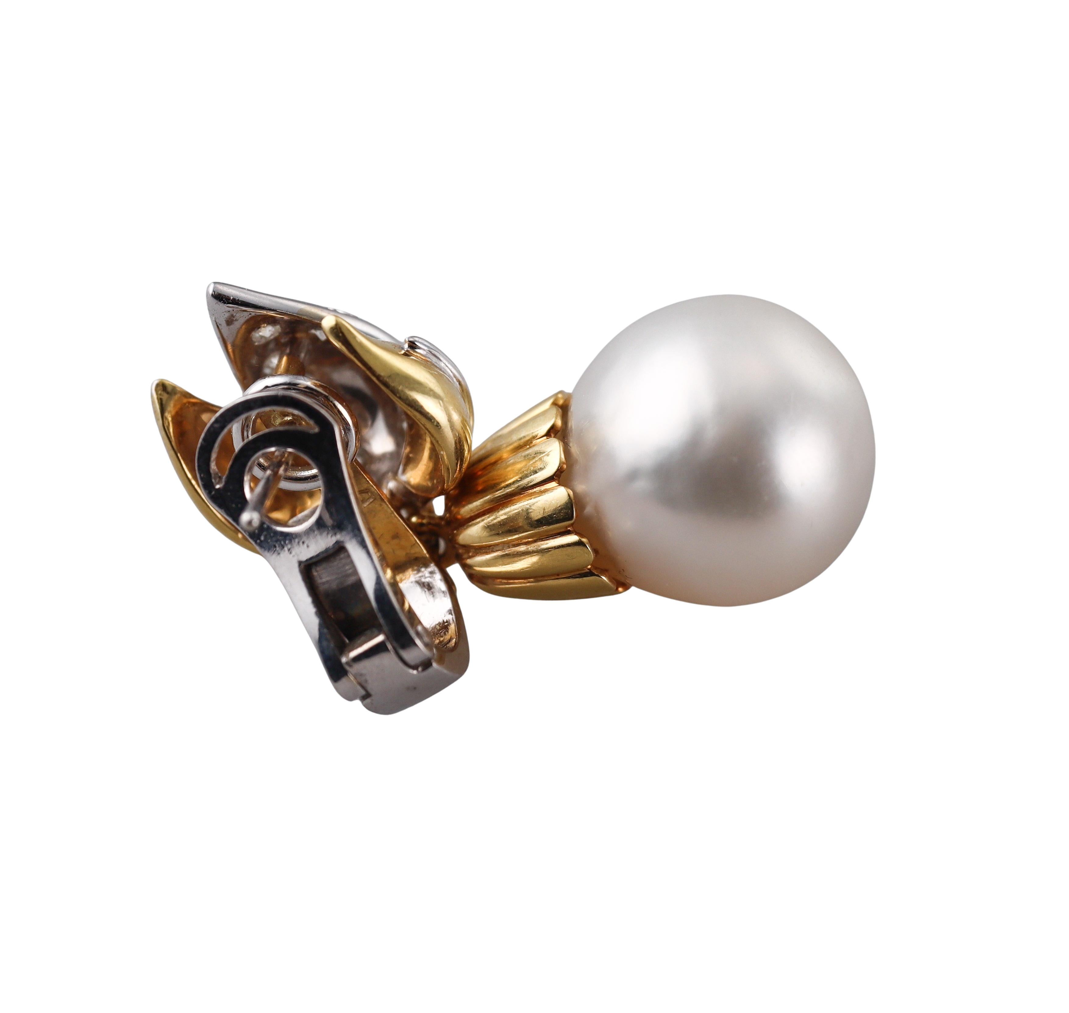 South Sea Pearl Diamond Yellow Gold Drop Earrings For Sale 1
