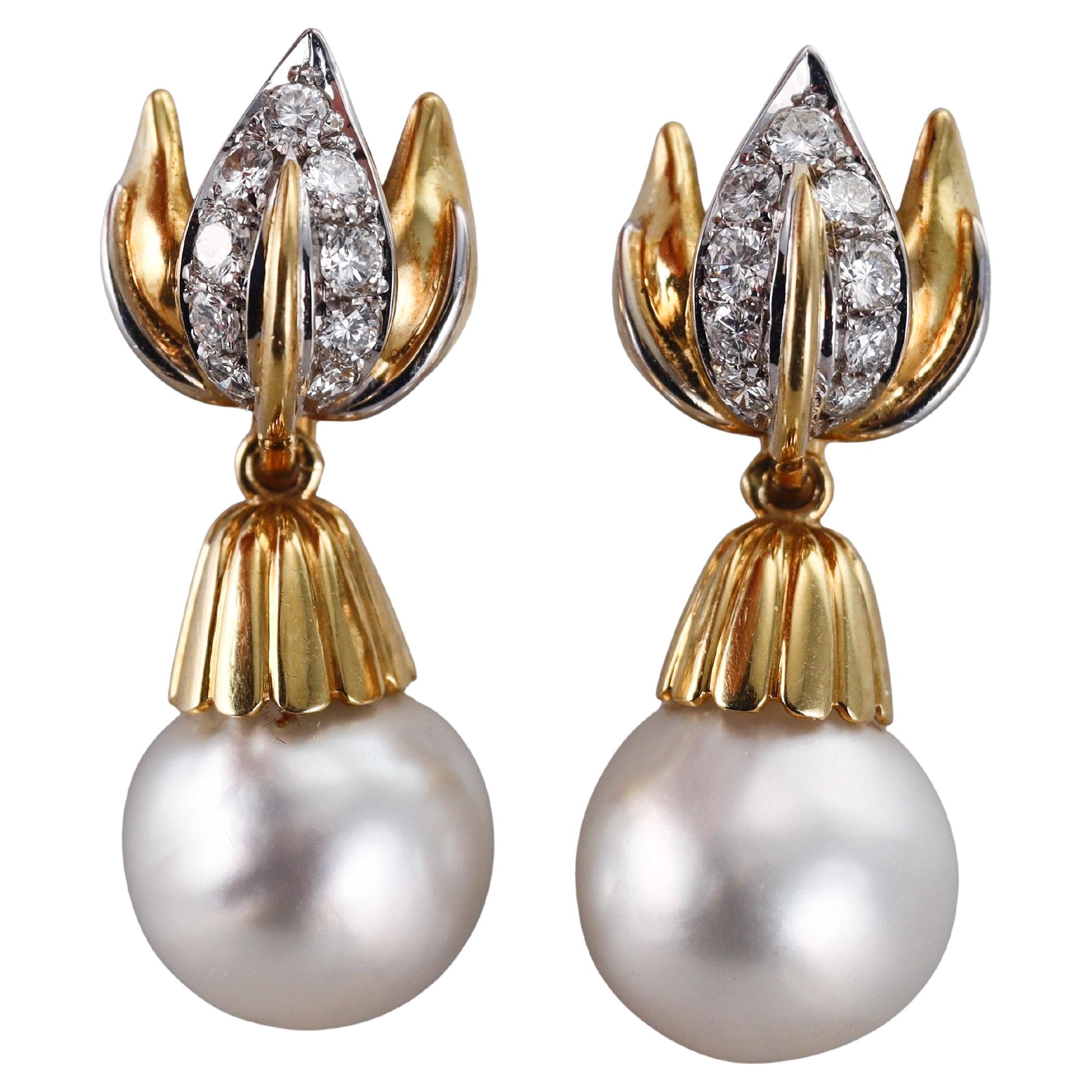 South Sea Pearl Diamond Yellow Gold Drop Earrings