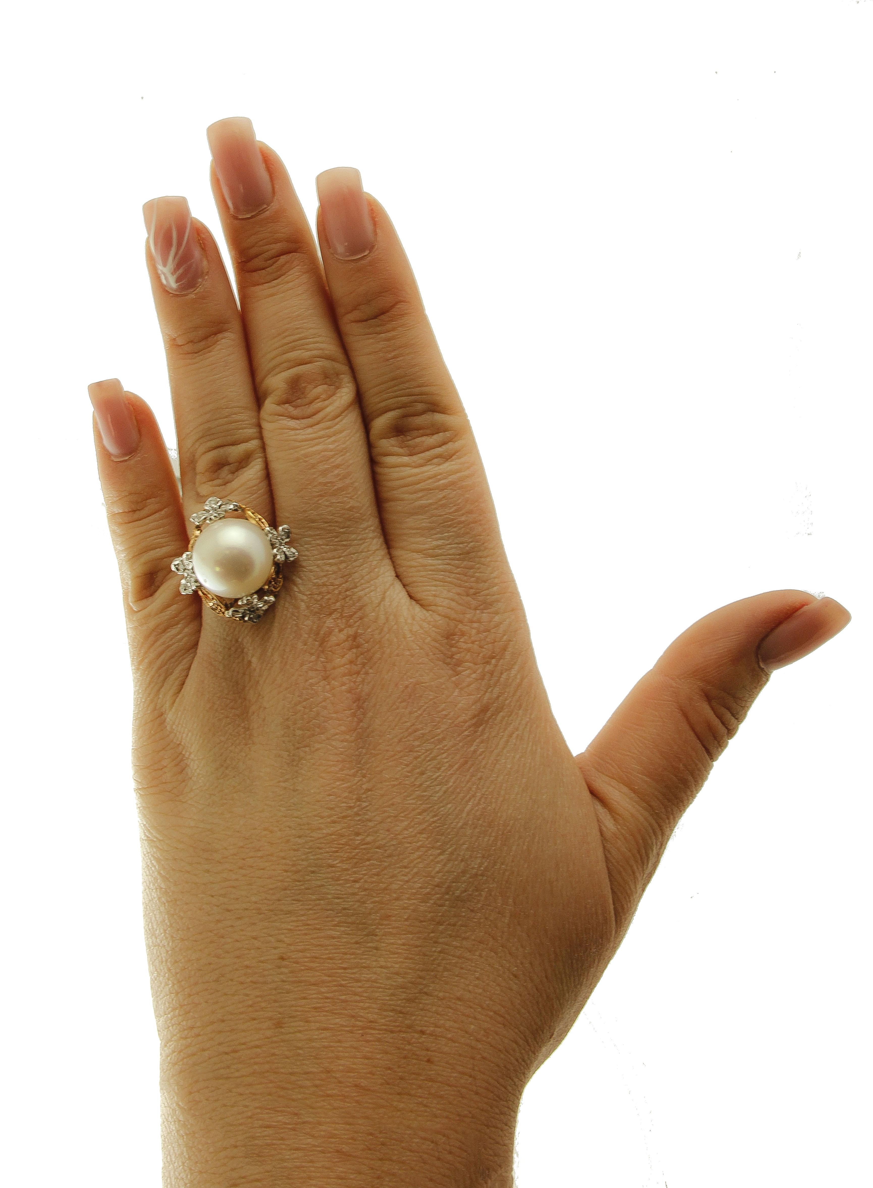 Women's South Sea Pearl, Diamonds, 14 Karat Rose Gold Retro Ring