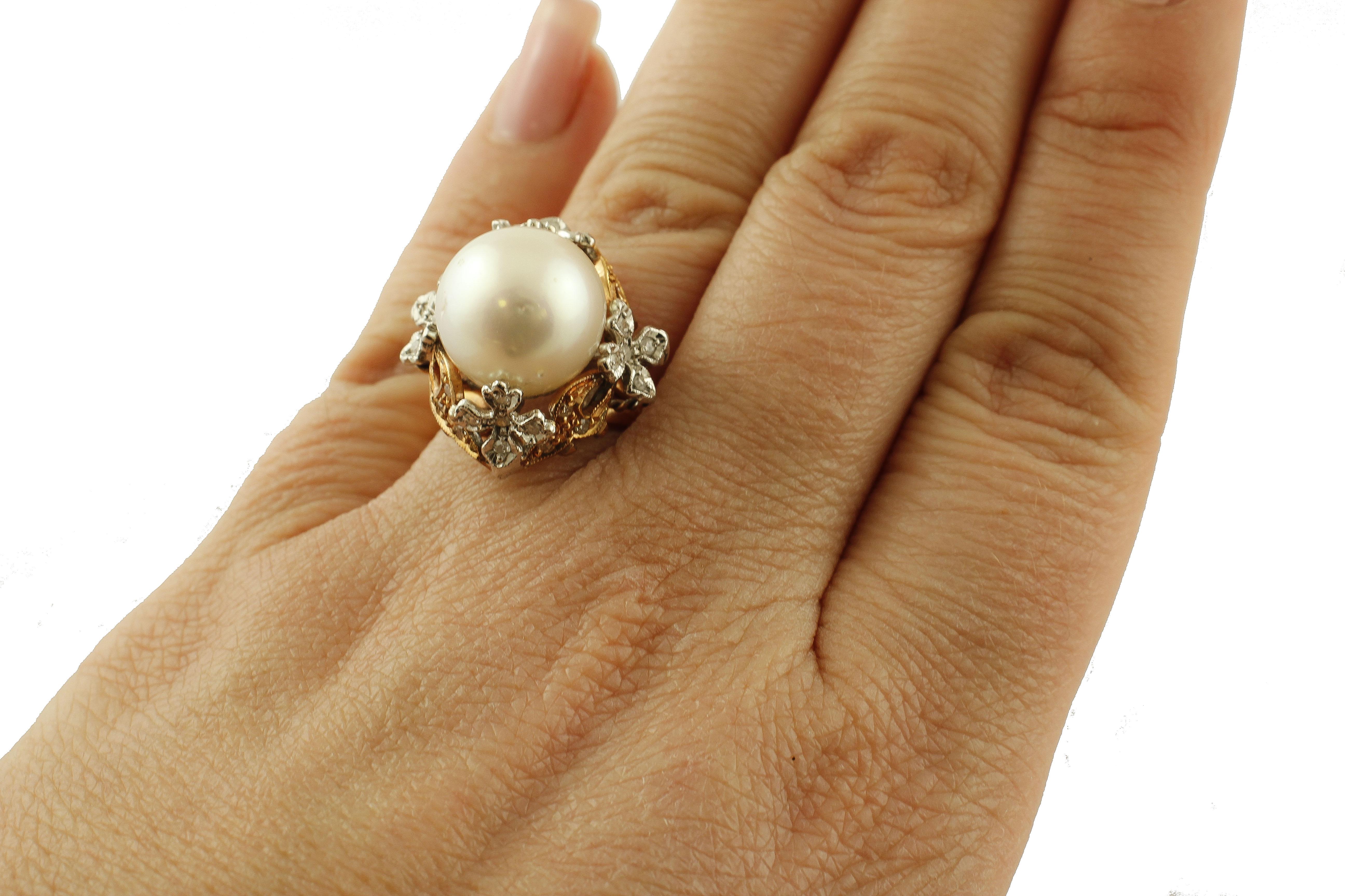 South Sea Pearl, Diamonds, 14 Karat Rose Gold Retro Ring 1